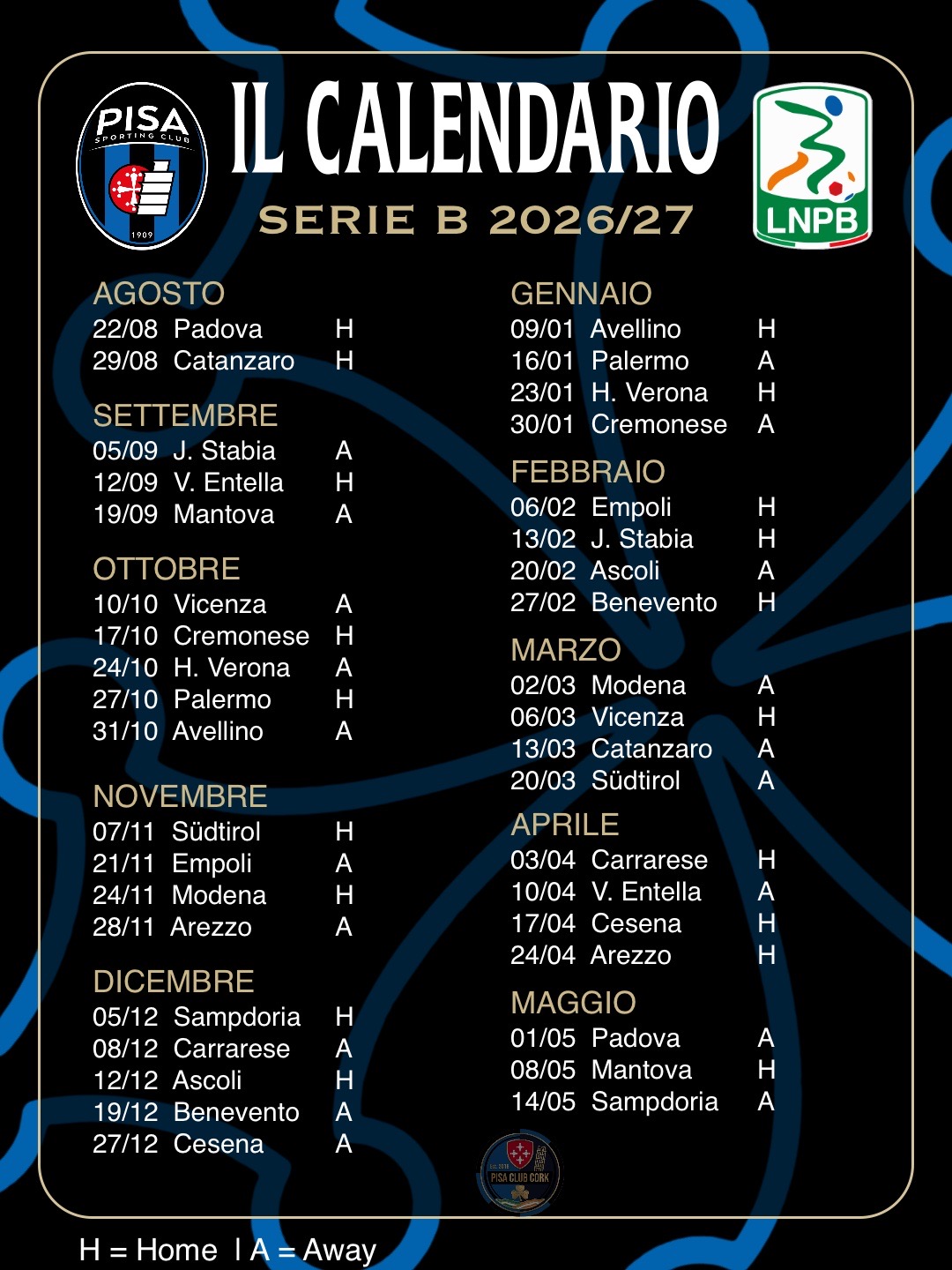 Preview of Pisa season calendar